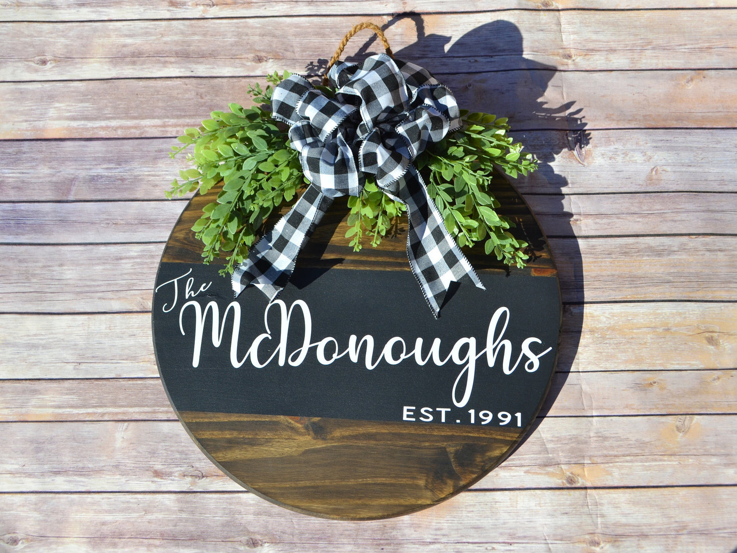 18" Family Last Name Wood Round Door/Wall Hanging- Customized - Door Decoration, Home Decor, Wreath, Farmhouse Decor