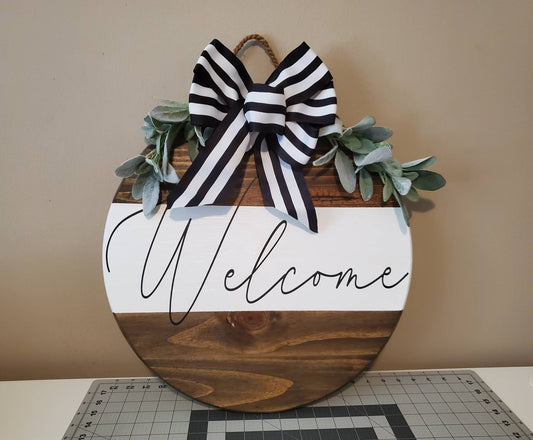 18" Welcome - Wood Round Door/Wall Hanging  - Door Decoration, Home Decor, Wreath, Farmhouse Decor