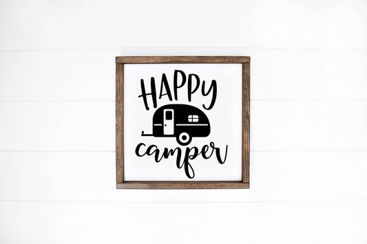Happy Camper Framed Sign 12x12 inches. - Home Decor, Wall Art, Camper Decor, Home, Wall Hanging
