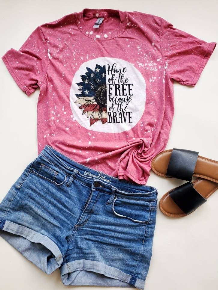 Home of the Free - 4th of July- Bleached with Sublimation T-Shirt/Polyester Material