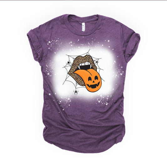 Vampire Lips / Pumpkin Tongue - Bleached with Sublimation T-Shirt/Polyester Material