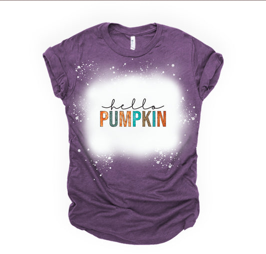 Hello Pumpkin - Bleached with Sublimation T-Shirt/Polyester Material
