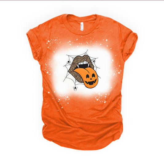 Vampire Lips / Pumpkin Tongue - Bleached with Sublimation T-Shirt/Polyester Material