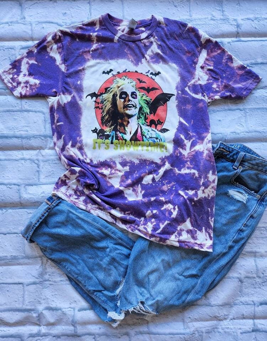 It's Showtime - Bettlejuice- Bleached with Sublimation T-Shirt/Polyester Material